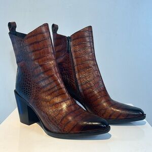 Pons Quintana premium leather western style croc embossed ankle boots size 37